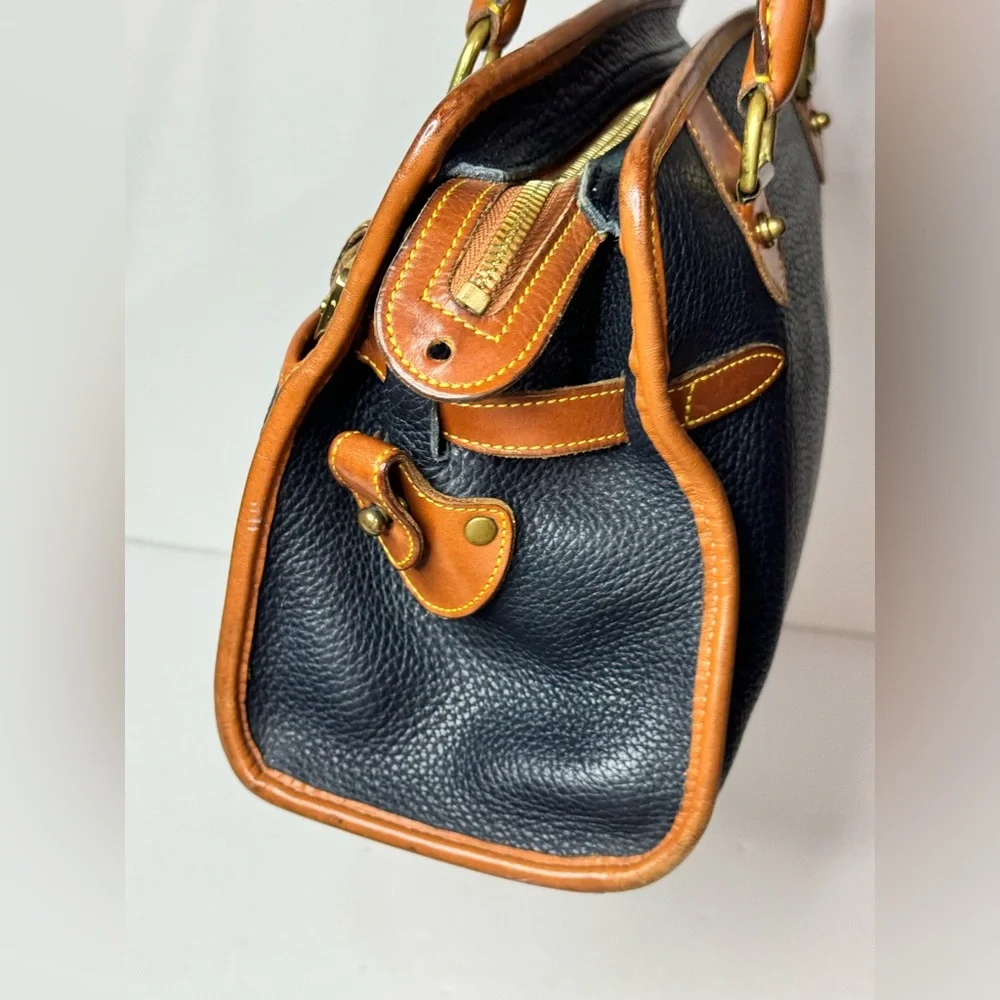 Dooney & Bourke Black Pebbled Leather Double Handle Satchel Bag -VTG Made in USA